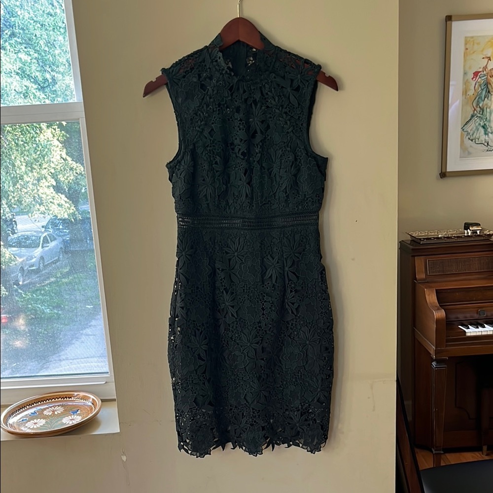 Bardot Green Sheath Midi Dress Mock Neck Sleeveless - Picture 5 of 16